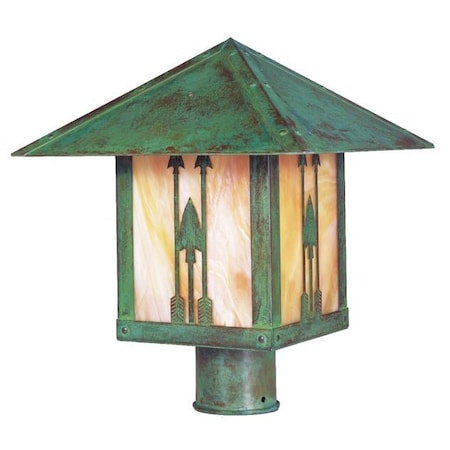 Arroyo Craftsman 12" Timber Ridge Post Mount With Palm Tree  Filigree, Slate, Cream Glass TRP-12PTCR-S